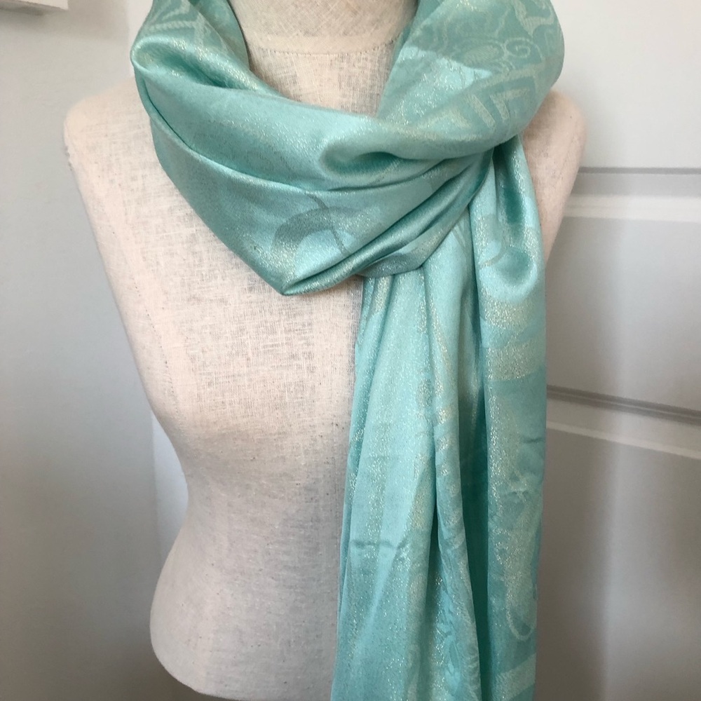 Seafoam Green and Gold Sparkle Grecian Scarf Wrap